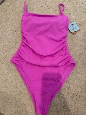 Shade & Shore ladies bright Pink One-Piece cheeky Swimsuit sz small (4-6) nwt